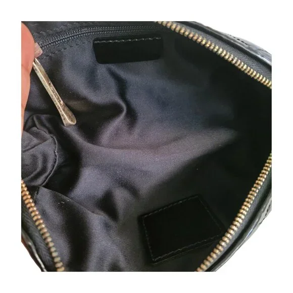Rare BURBERRY Quilted Patent Leather Cosmetic Bag Black Gold Hardware Case